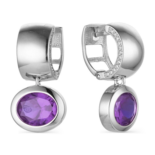 Серебряные cерьги висячие с аметистом