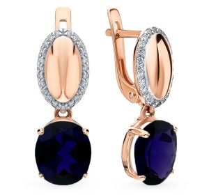 Золотые cерьги висячие с корундом