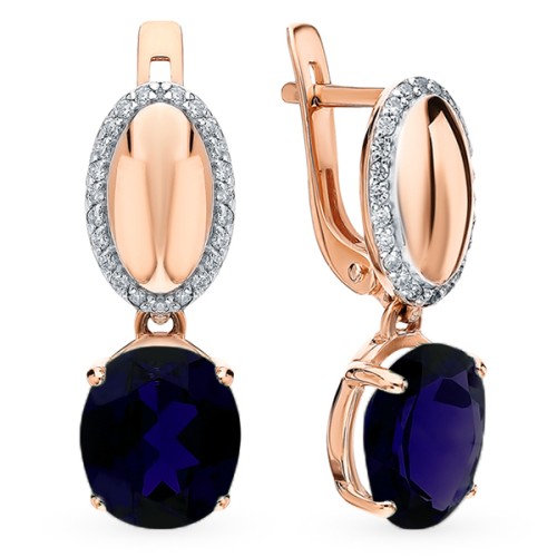 Золотые cерьги висячие с корундом