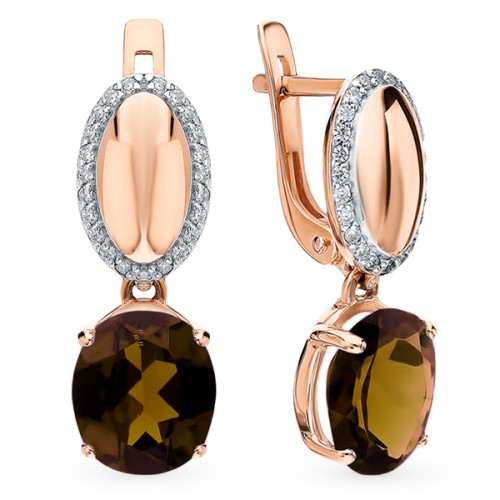 Золотые cерьги висячие с султанитом