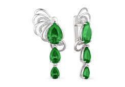 Серебряные cерьги висячие с изумрудом