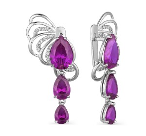 Серебряные cерьги висячие с аметистом