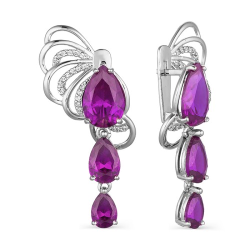 Серебряные cерьги висячие с аметистом