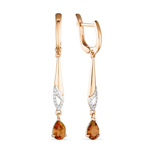 Золотые cерьги висячие с султанитом