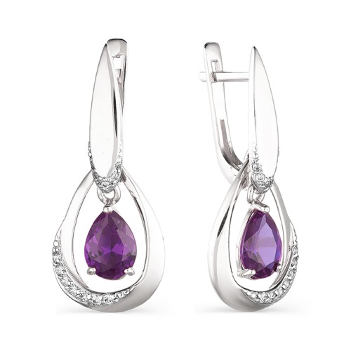 Серебряные cерьги висячие с аметистом