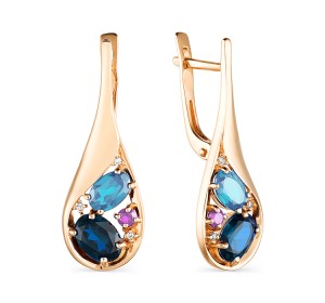 Золотые cерьги висячие с полудрагоценными камнями