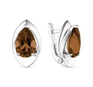 Серебряные cерьги классические с раух-топазом