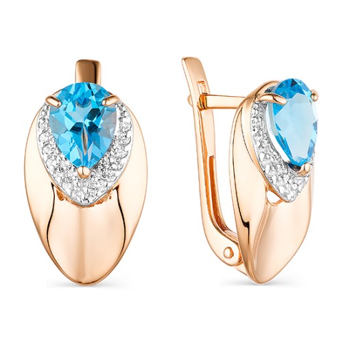 Золотые cерьги классические с топазом