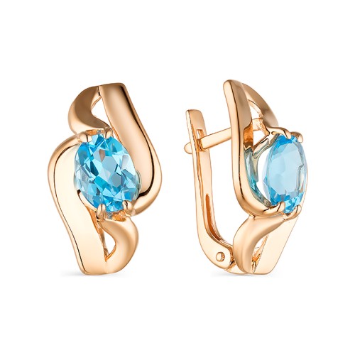 Золотые cерьги классические с топазом