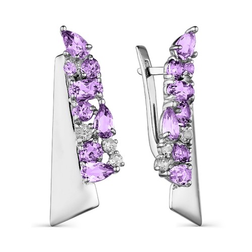 Серебряные cерьги классические с аметистом