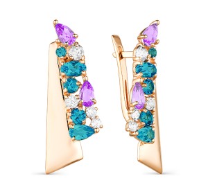 Золотые cерьги классические с полудрагоценными камнями