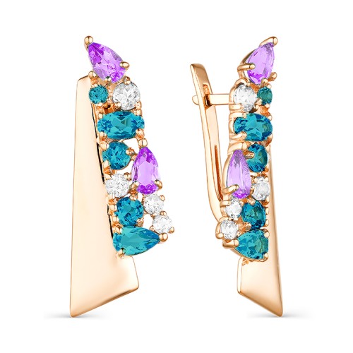 Золотые cерьги классические с полудрагоценными камнями