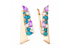 Золотые cерьги классические с полудрагоценными камнями