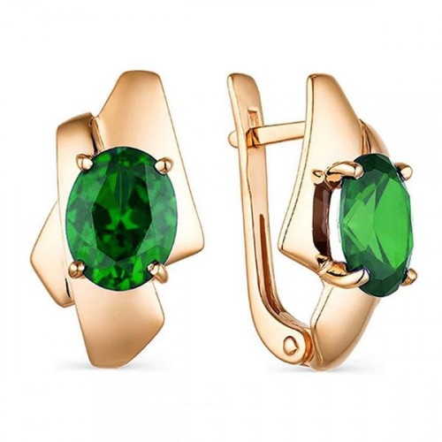 Серьги из красного золота 585 пробы с изумрудом
