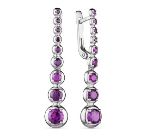 Серебряные cерьги висячие с аметистом