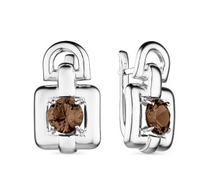 Серебряные cерьги классические с раух-топазом