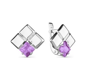 Серебряные cерьги классические с аметистом