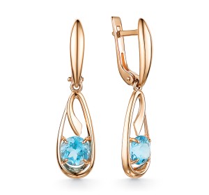 Золотые cерьги висячие с топазом