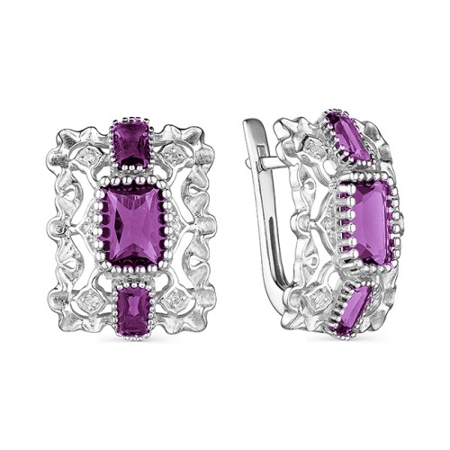 Серебряные cерьги классические с аметистом