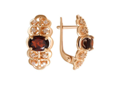 Золотые cерьги классические с гранатом
