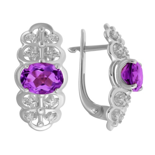 Серебряные cерьги классические с корундом