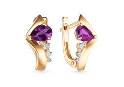 Золотые cерьги классические с аметистом