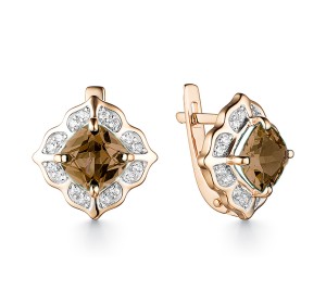 Золотые cерьги классические с раух-топазом