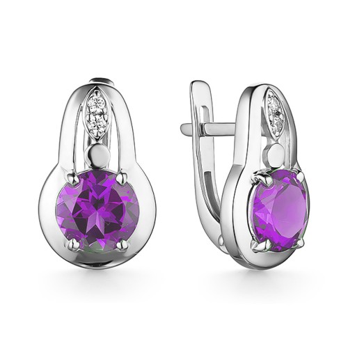 Серебряные cерьги классические с аметистом