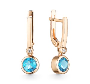 Золотые cерьги висячие с топазом