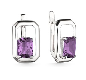 Серебряные cерьги классические с аметистом