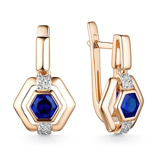 Золотые cерьги висячие с корундом