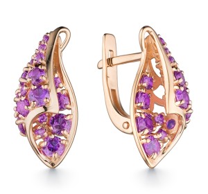 Золотые cерьги классические с аметистом