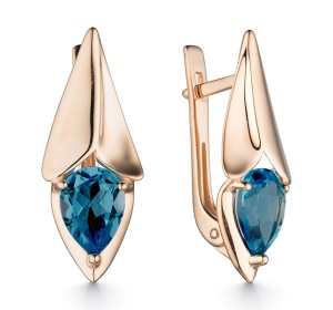 Золотые cерьги классические с лондон топазом