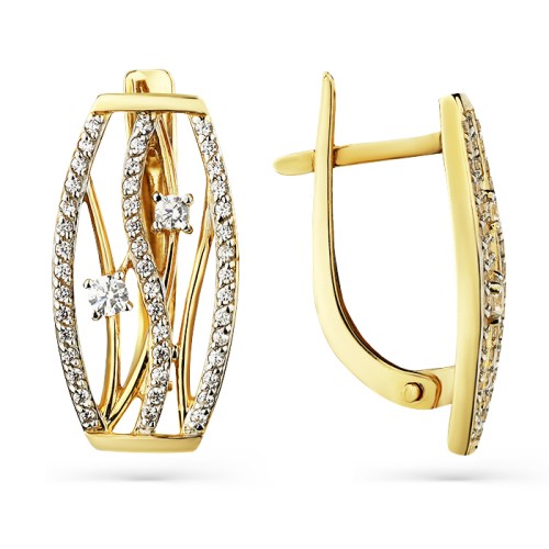 Серьги классические из желтого золота с фианитом