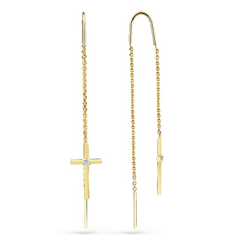 Серьги классические из желтого золота с фианитом