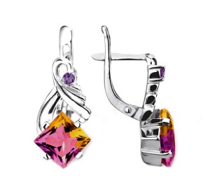 Серебряные cерьги классические с полудрагоценными камнями