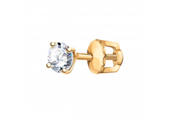 Золотая серьга пусет (гвоздик) с фианитом