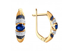 Золотые cерьги классические с сапфиром