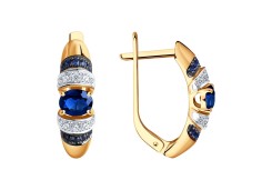 Золотые cерьги классические с сапфиром