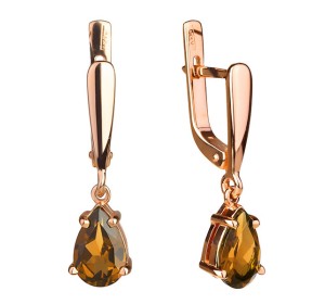 Золотые cерьги висячие с ситаллом