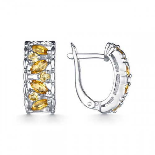 Серебряные cерьги классические с цитрином