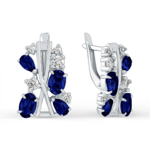 Серебряные cерьги классические с сапфиром