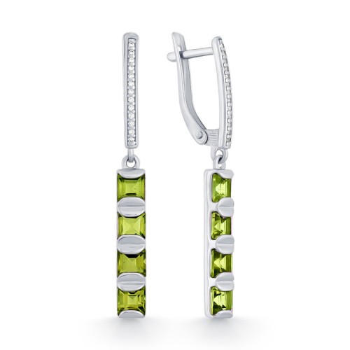 Серебряные cерьги висячие с хризолитом