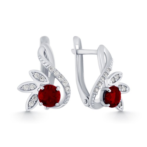 Серебряные cерьги классические с гранатом