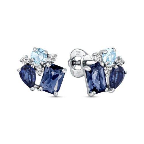 Серебряные cерьги пусеты (гвоздики) с полудрагоценными камнями