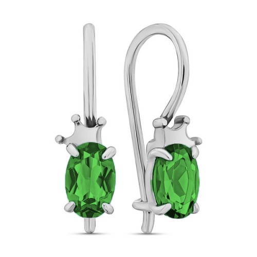 Серебряные cерьги классические с изумрудом
