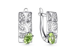 Серебряные cерьги классические с хризолитом