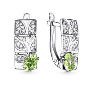 Серебряные cерьги классические с хризолитом