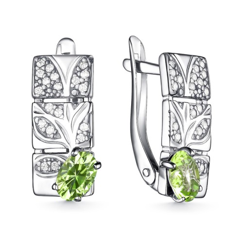 Серебряные cерьги классические с хризолитом