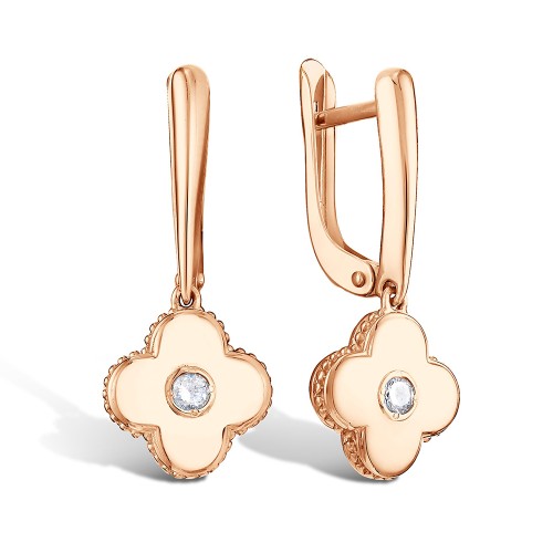 Золотые cерьги висячие с фианитом